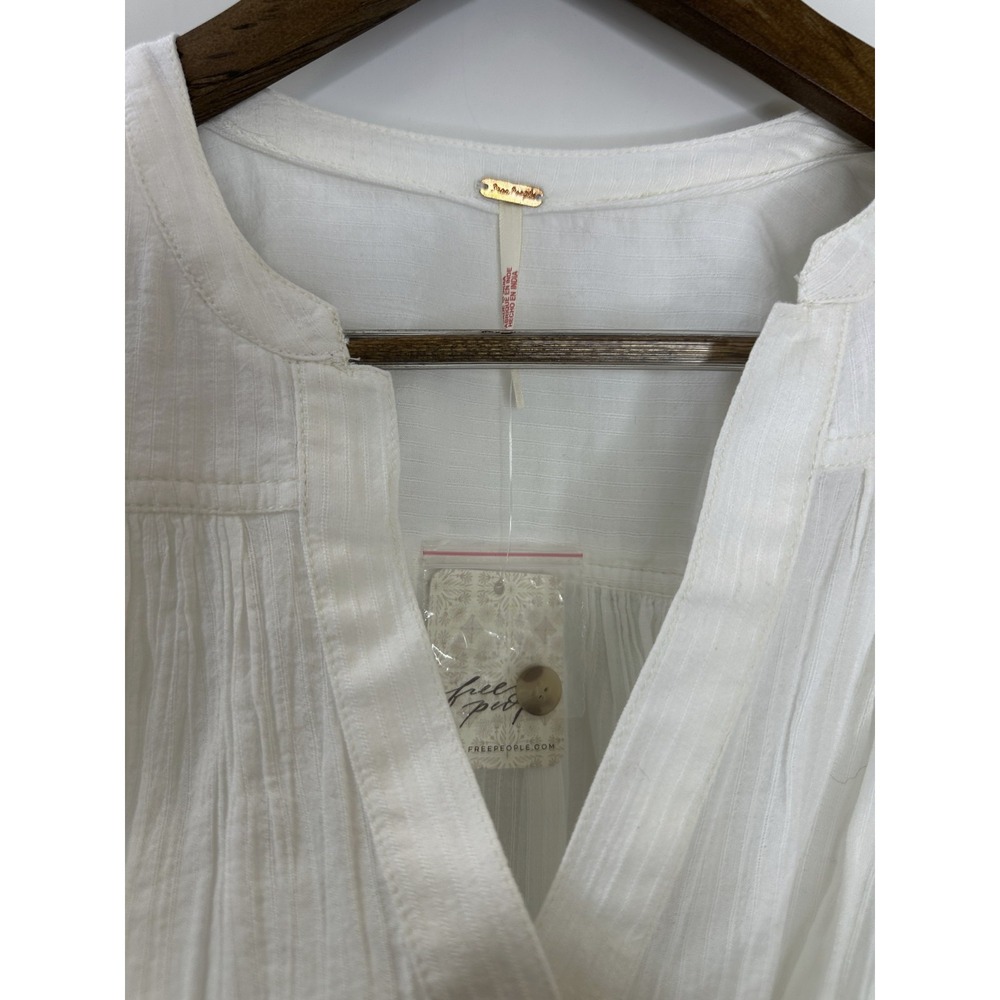 NEW Free People Little Cloud Button-Up Crop Top V-Neck Short Sleeve Sheer XS - Picture 6 of 14
